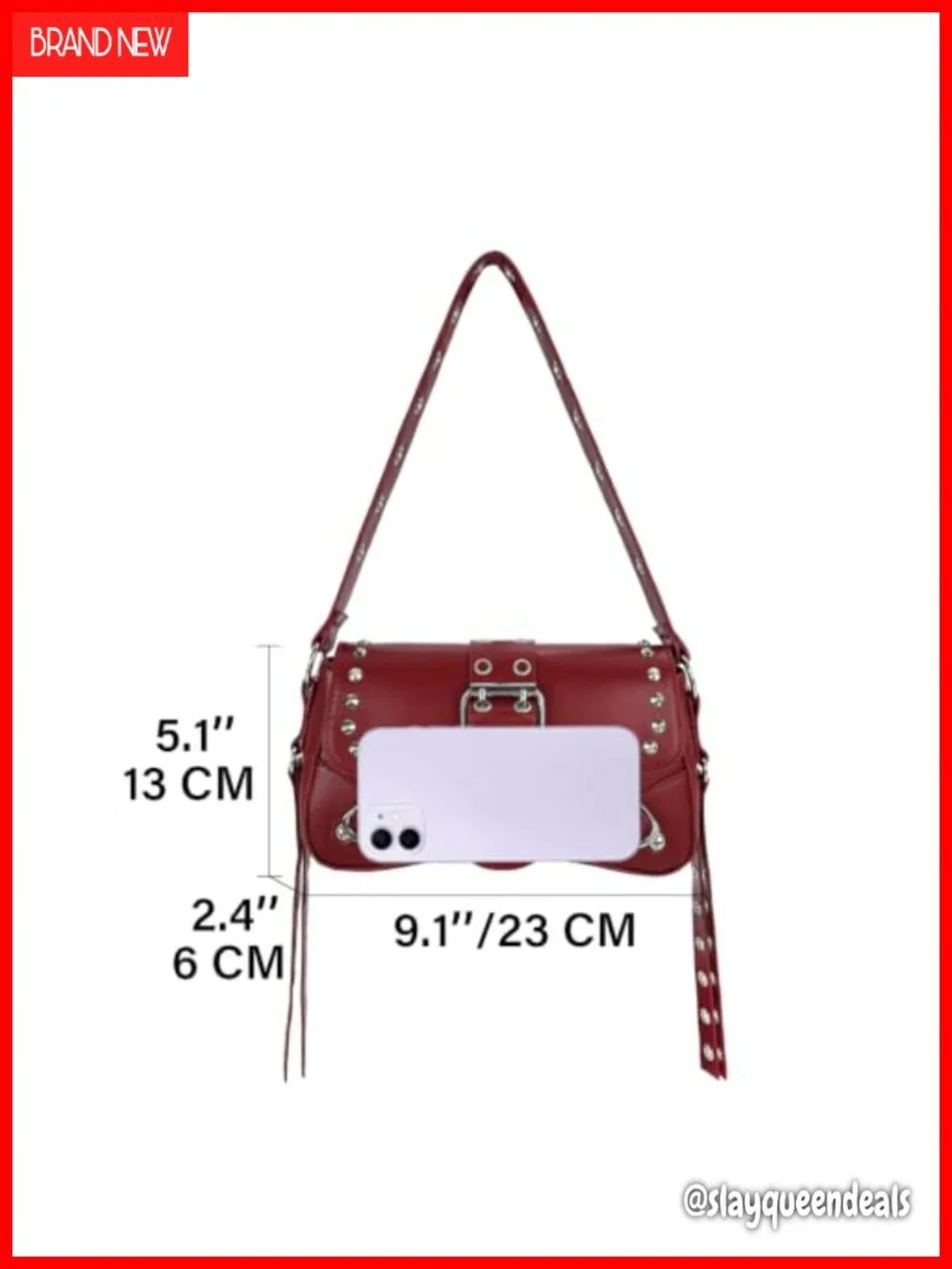 Studded Rivet Punk Shoulder Bag Y2K PU Leather Hobo Small Clutch Purse